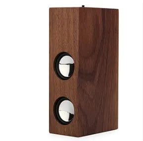 Retro wooden Bluetooth speaker in bamboo finish showing USB port and compact 15cm design