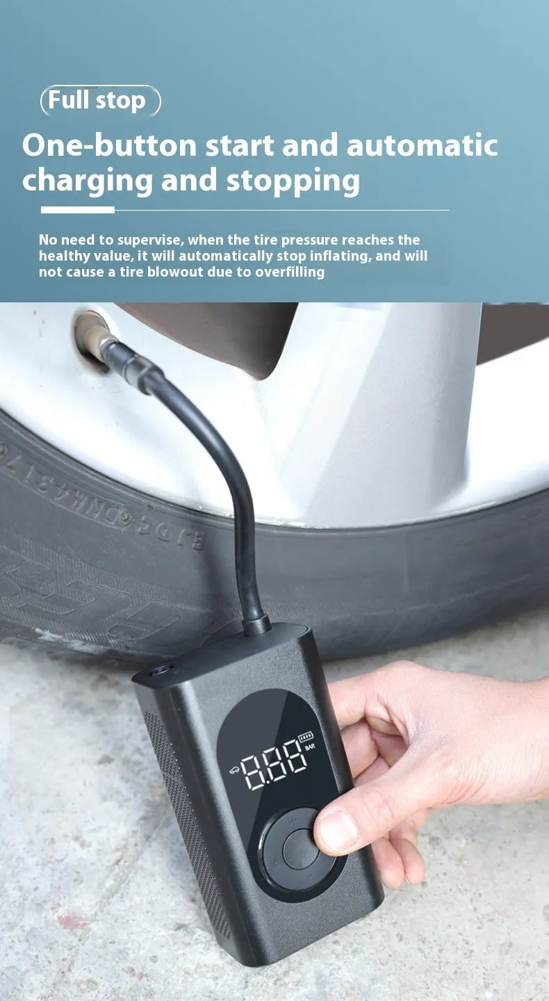 Portable wireless tyre inflator for cars motorcycles bicycles with power bank and torch functions