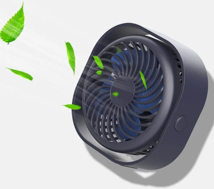 USB desk fan with alarm clock, 360-degree rotation, in pink, green, white, or deep blue, measuring 135x135x59mm