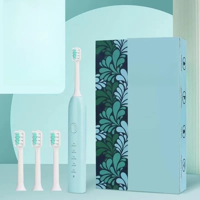 Yellow duck designed rechargeable electric toothbrush with USB port and soft bristle head.