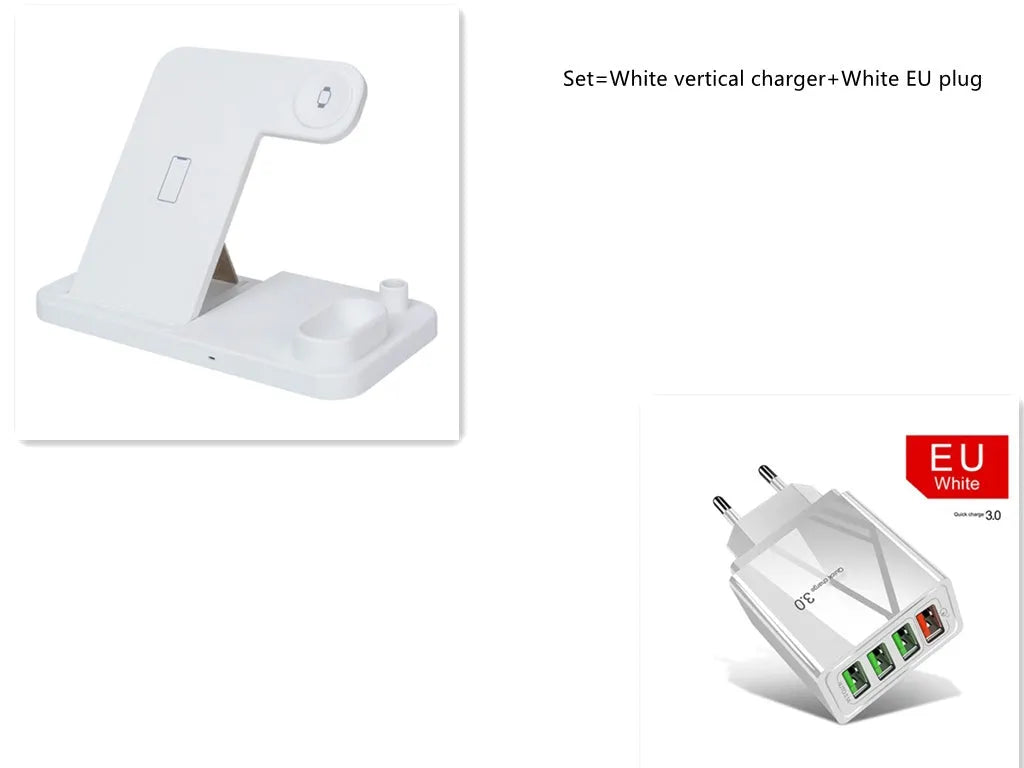 4-in-1 wireless charging station with adjustable magnetic plate, charging phone, Apple Watch, AirPods, and Apple Pencil