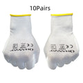 White PU coated labour gloves showing 24cm length and flexible design