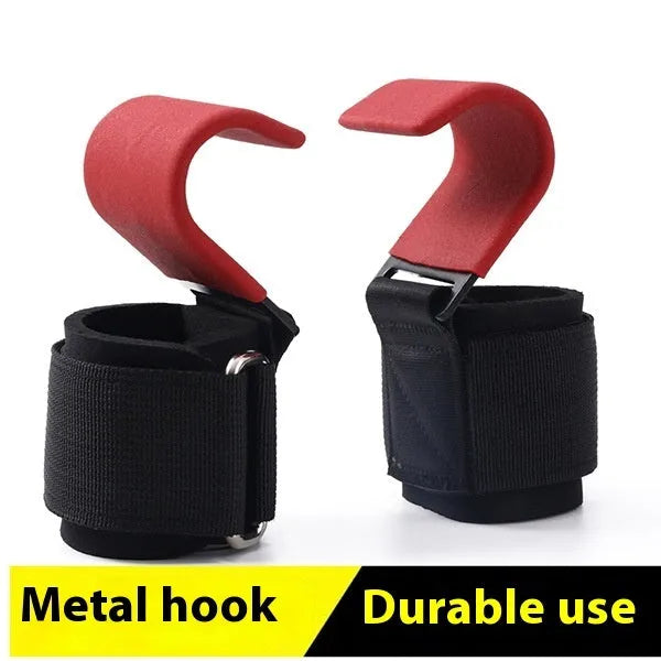 Pull-up grip hook training aid with coated steel hook and rubber nylon buckle, 37.5cm by 8cm, in assorted colours