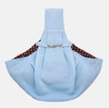 Foldable pet shoulder bag in cotton and hemp with printed knitted lining, 70cm x 50cm, crossbody strap, pink grey blue canvas lake blue