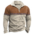 Retro patchwork zip-front polo shirt sweater in cotton blend fabric