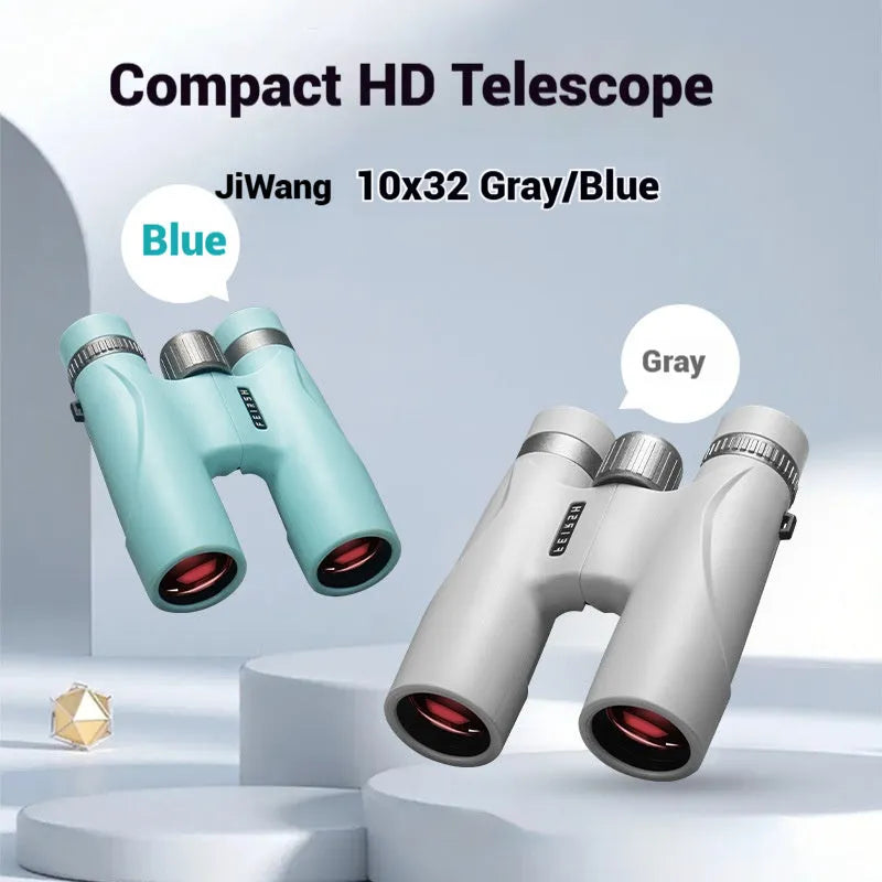 Wine Red Film Imaging Bright Binoculars in blue or grey with 10x32 specs and compact plastic body