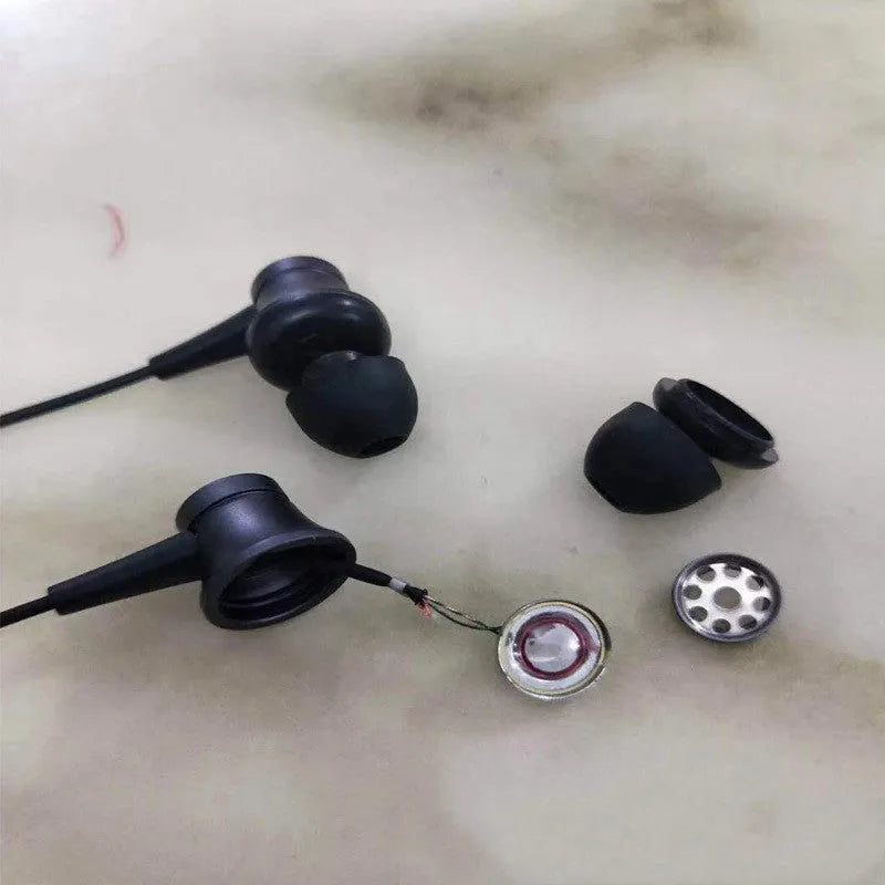 Piston wired in-ear headphones with 3.5mm connector in black, blue, and red colour options