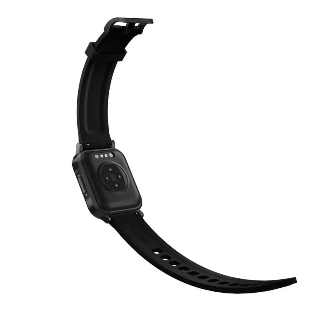 Black waterproof smart bracelet with 1.4-inch HD screen on silicone strap, showing health monitoring display