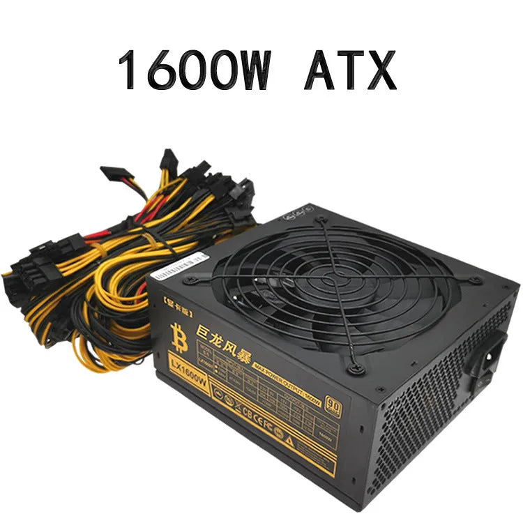 Black server power supply with multiple GPU and CPU connectors, CE certified