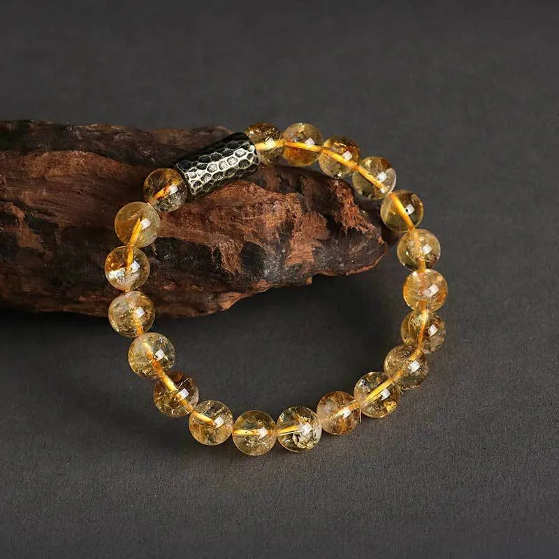 Handcrafted yellow tower crystal double ring bracelet with Barbie tan stones and retro styling