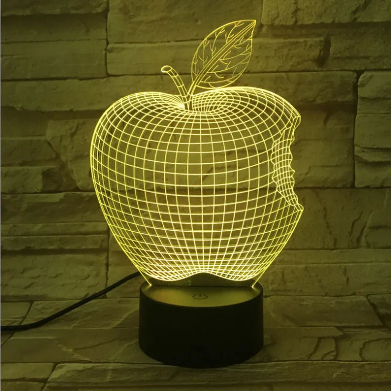 3D fruit colourful night light with touch control, acrylic shade, and seven LED colour options on a table
