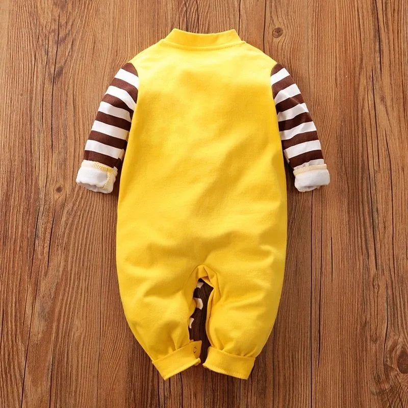 Cotton baby one-piece clothes in Giraffe colour, sizes 59cm to 90cm with bust, sleeve, hip and shoulder measurements