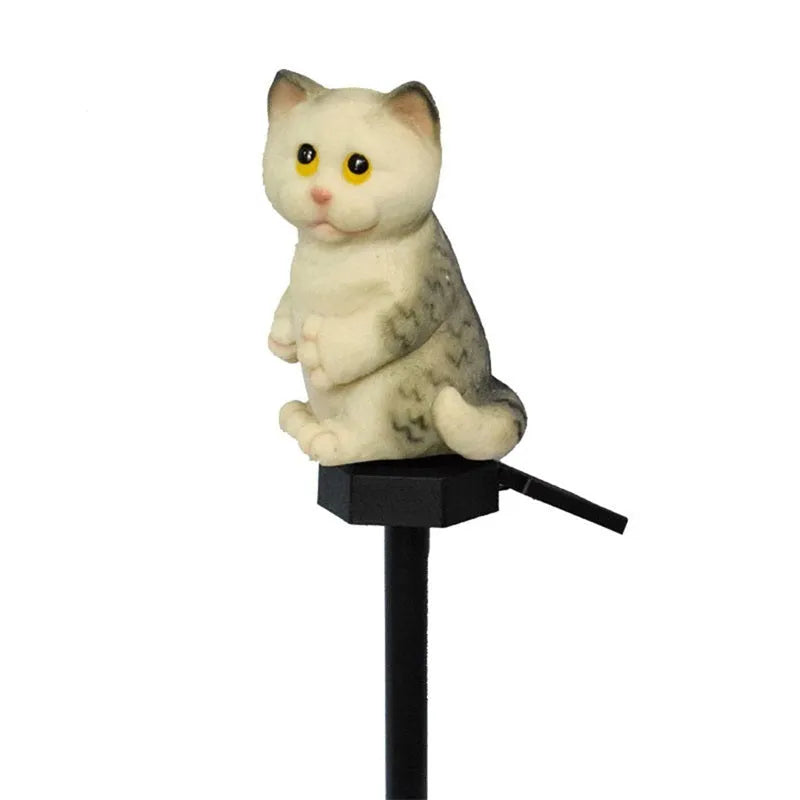 Brown resin cat-shaped solar garden light with LED illumination for courtyard decoration
