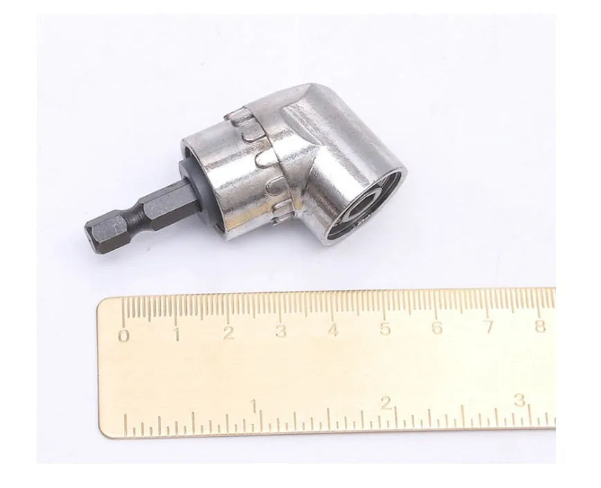 105-degree angled flexible drill shaft extension with magnetic quick-release handle for corner screw access.