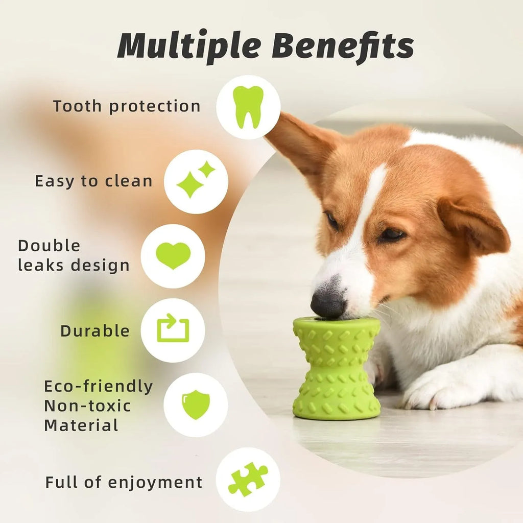 Interactive treat dispensing dog bone toy in blue, green, or purple for aggressive chewers with hollow design