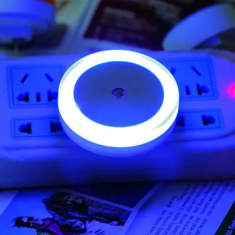 Round halo LED induction lamp shown in one of its four colour options: blue, red, white, or yellow.