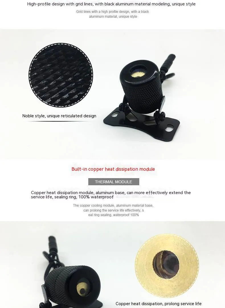 Aluminium laser fog lamp with adjustable mount showing 100MW laser projection for vehicle visibility enhancement