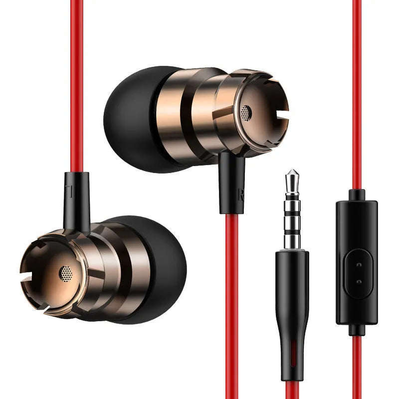 Metal turbo in-ear wired headphones with microphone and 3.5mm plug in various colours.