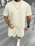 Men's short sleeve shorts suit in polyester fabric with printed pattern sports leisure design