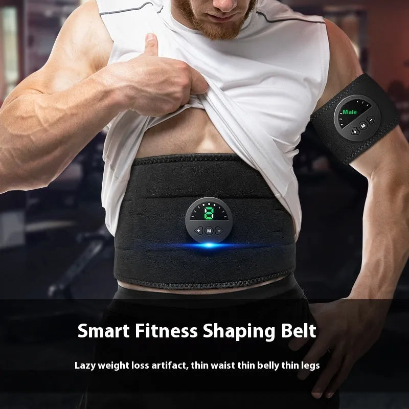 Adjustable fitness belt with display screen showing 120cm length and 17.7cm width for abdominal exercise