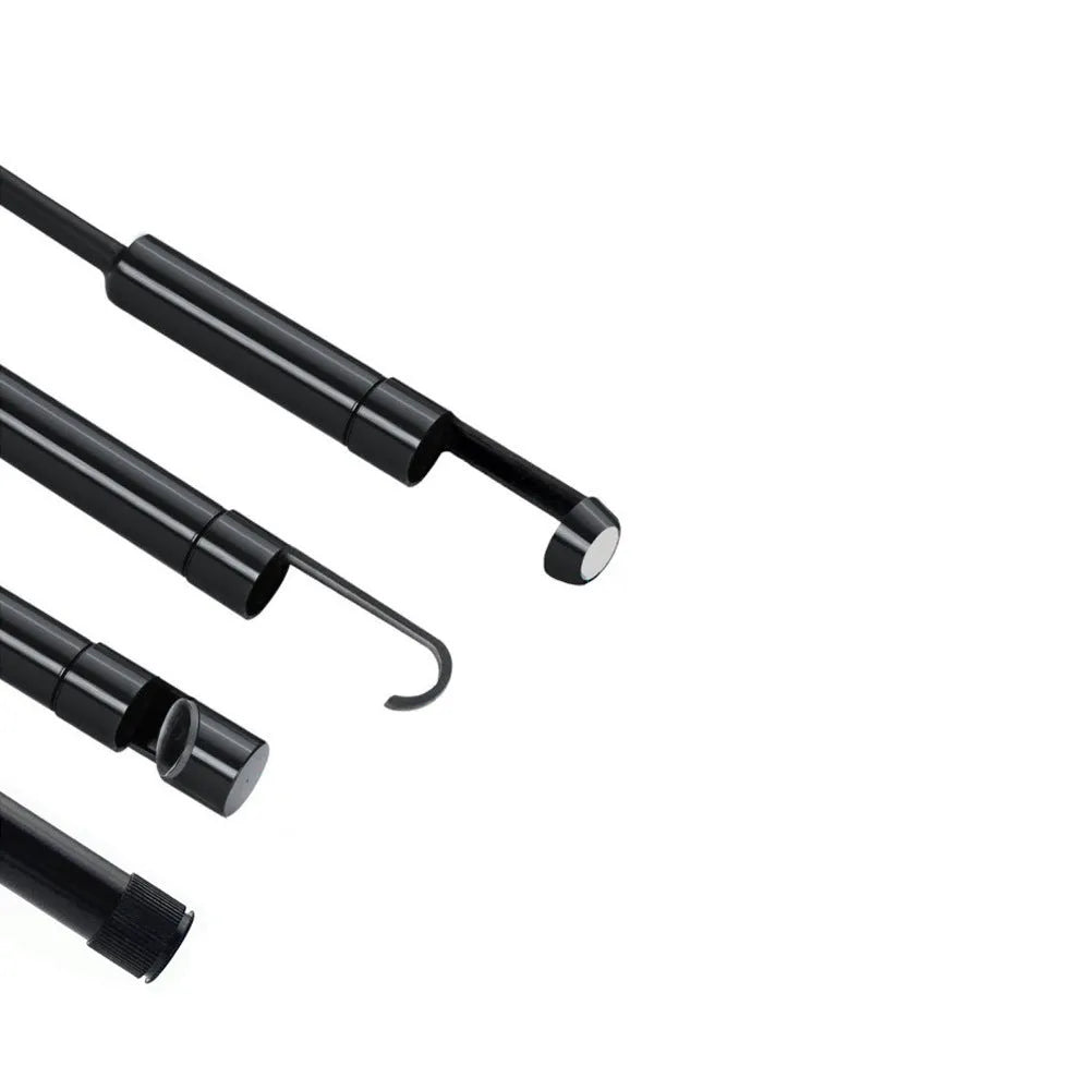 Three-in-one USB endoscope with 5.5mm probe, 640 x 480 resolution, Micro USB and Type-C, black, cable length optional.