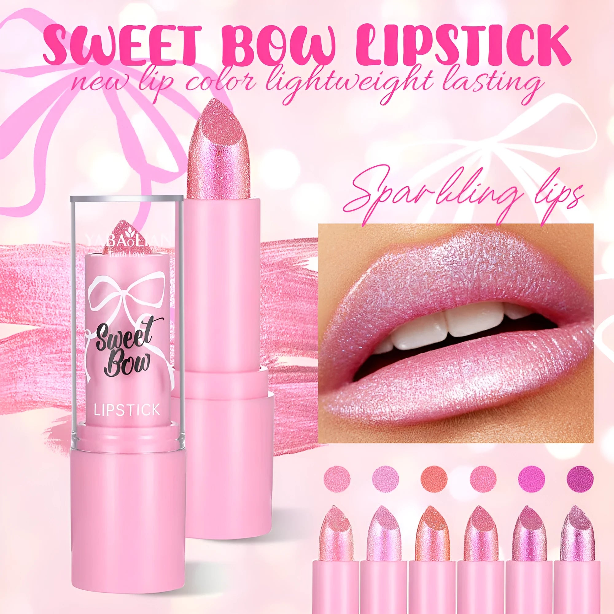 Sweetheart Bow XINGX Diamond Lipstick in six colour shades with anti-discoloration properties