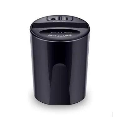 Black X9 car wireless charging cup and mount on a car dashboard with charging indicator light on.