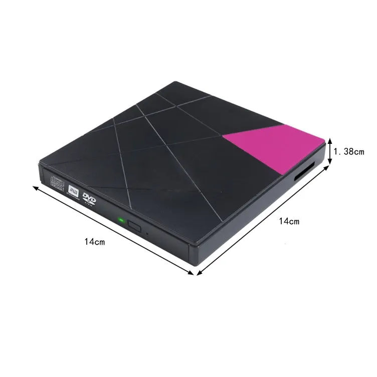 USB external DVD burner with card reader, 24x, 8MB cache, tray-loading, 152x142x20mm, rose-red or white