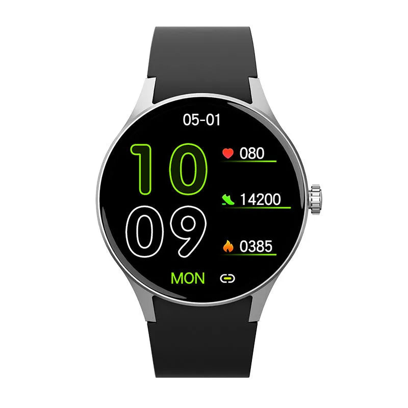 46mm smartwatch with AMOLED display showing health metrics, available in multiple colour and strap options