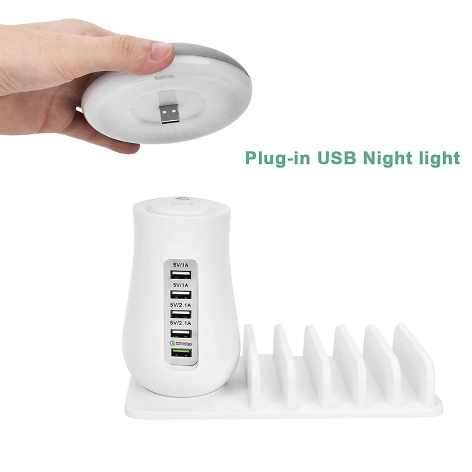 Besegad Mushroom LED Light Lamp USB Charging Dock Station with 5 ports and soft night light