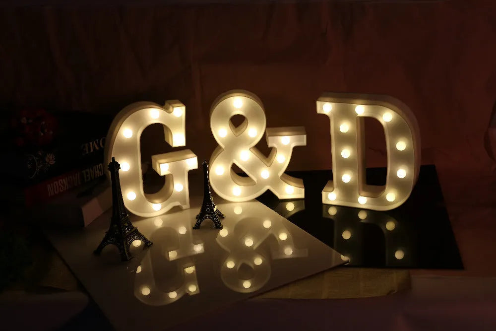 White LED letter marquee sign, 22cm high, warm white LEDs, plastic alphabet lamp for indoor party and home decor