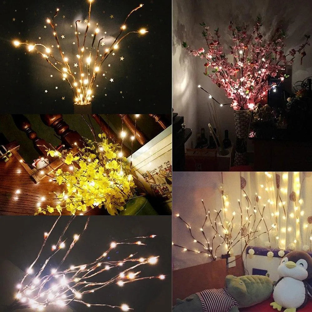 20 LED twig branch light string, 75cm, five branches, battery operated 3V decoration for parties and weddings