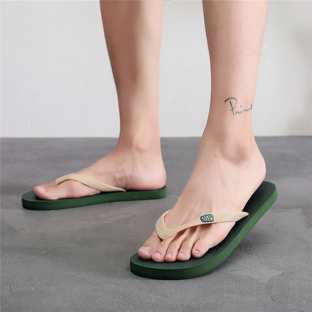 Men's flip-flops with vulcanised rubber soles and EVA upper in black, green, orange and grey colours