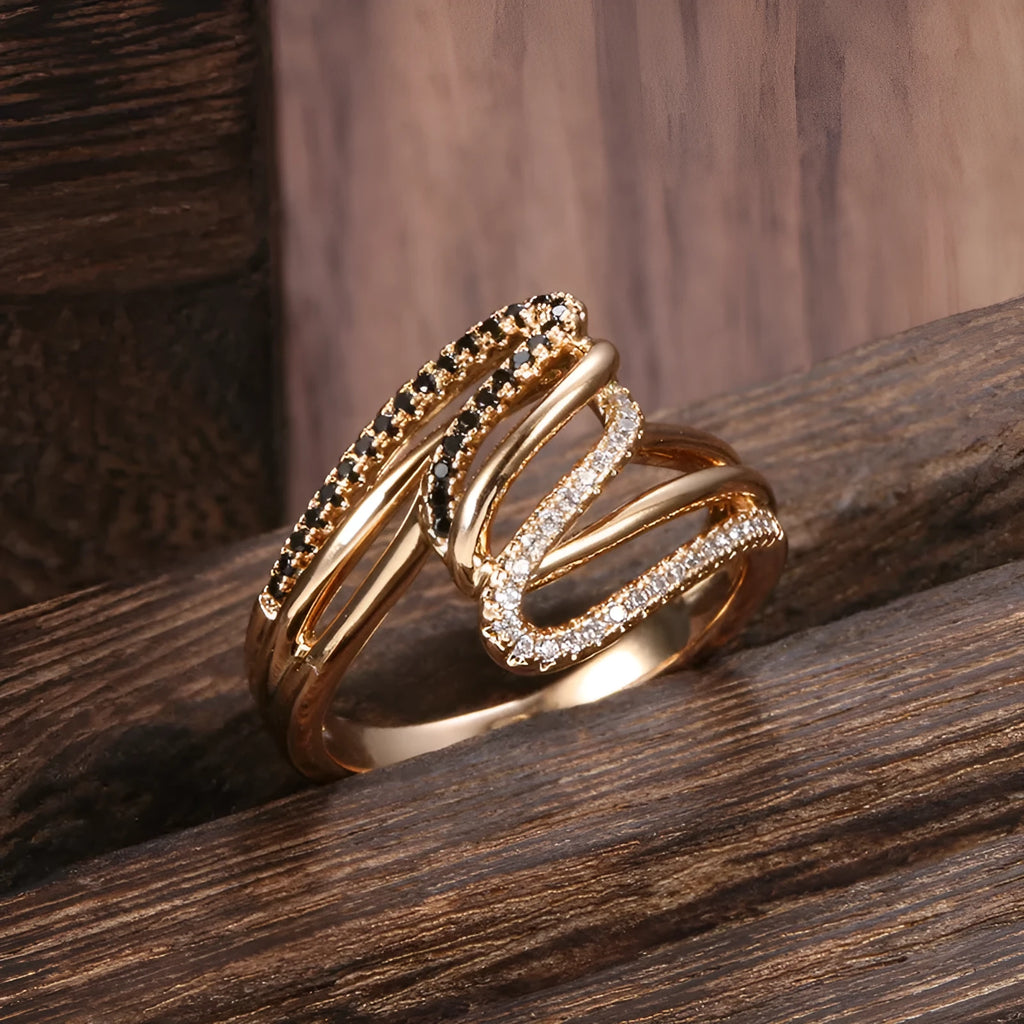 Women's copper ring with micro-inlaid zircon detailing in WK2230 colour on a hand