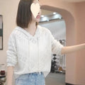 Women's crochet hollow hooded longsuit undershirt showing breathable pattern and loose fit