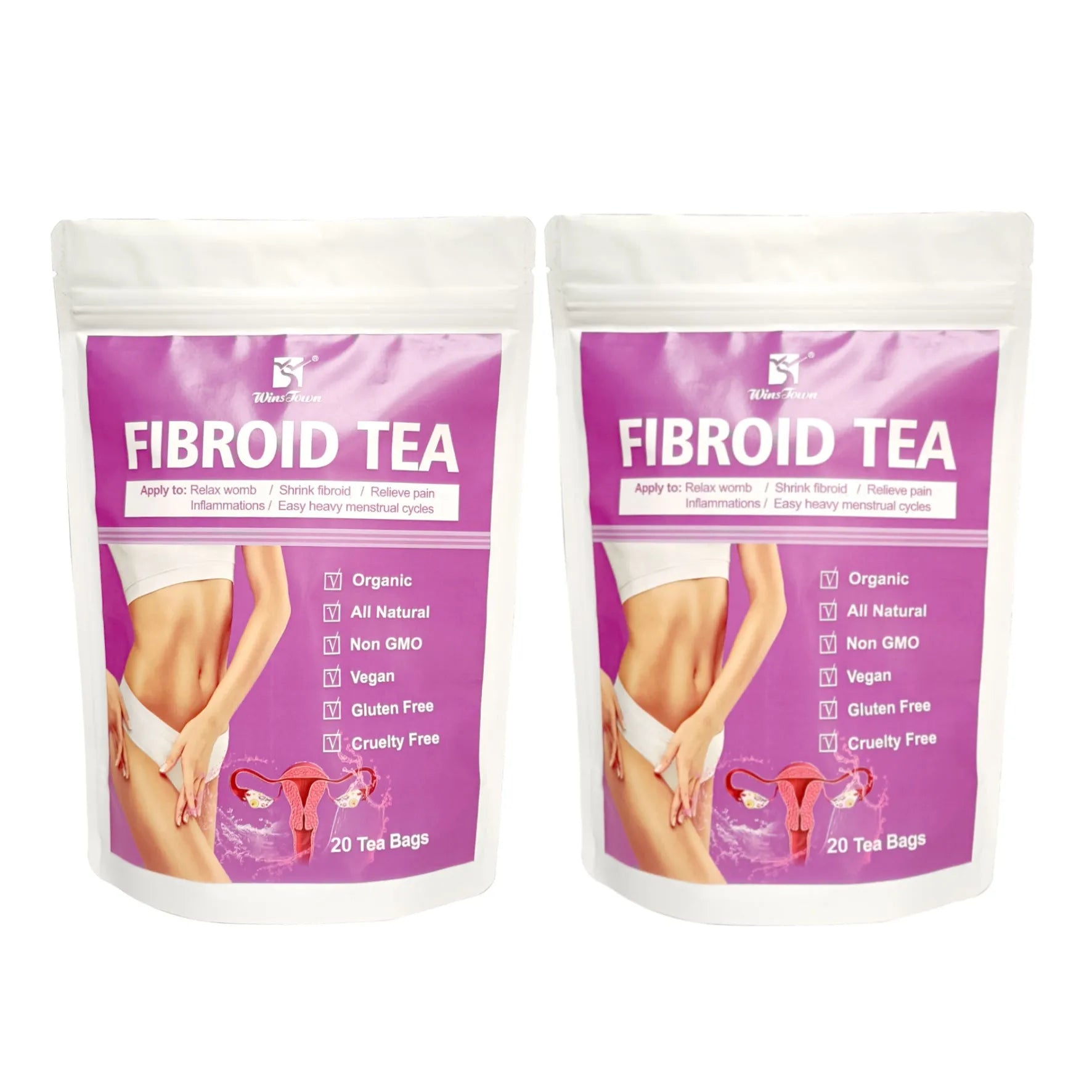 Pack of Winstown Fibroid Herbal Tea bags with C83 packaging.