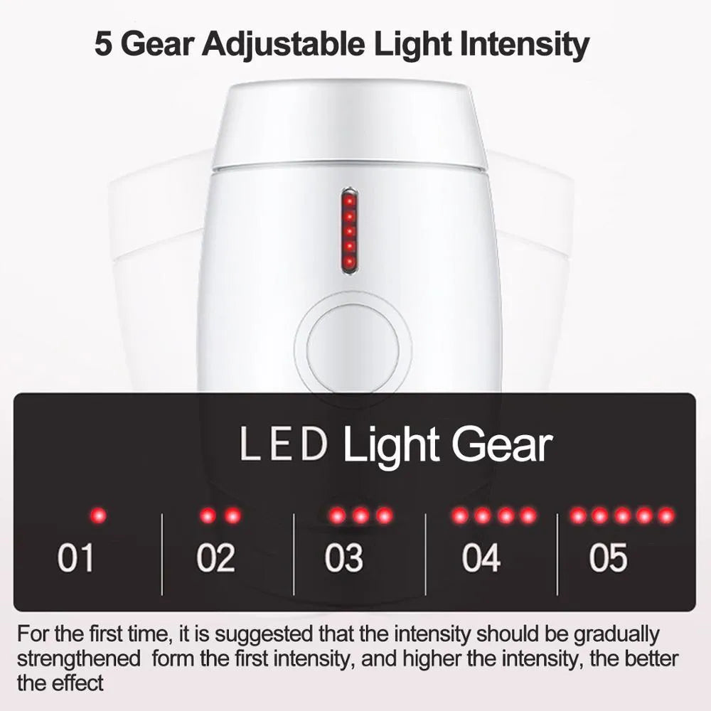 White home IPL laser hair removal device on a table.