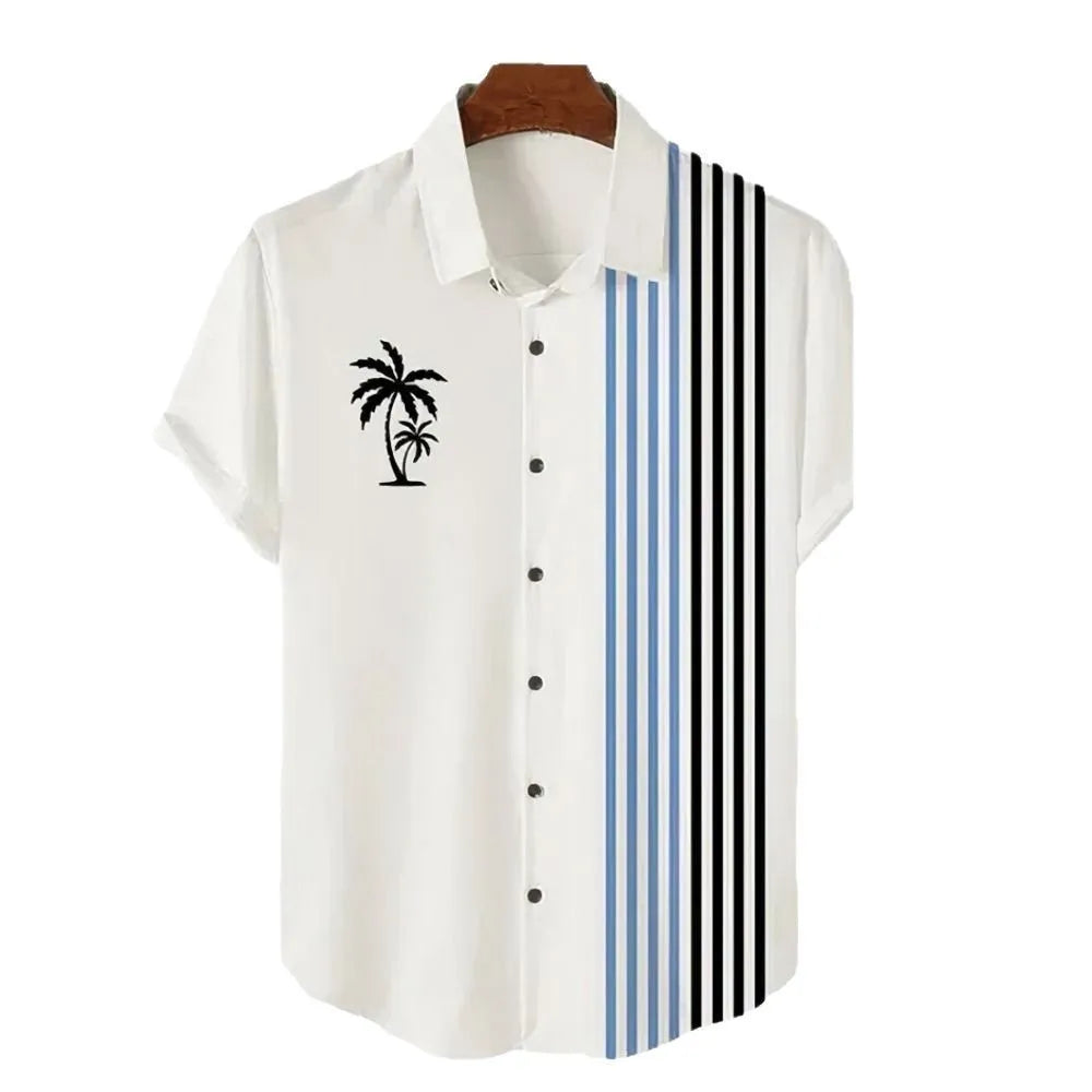 Hawaiian men's short-sleeved shirt with 3D printed colour pattern, regular cut cardigan style