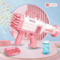 Electric bubble gun with 32-hole bazooka tip in cherry powder pink colour, illuminated version for children's outdoor play