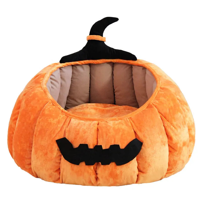 Orange and black soft cloth pumpkin-shaped pet nest bed and cage for cats