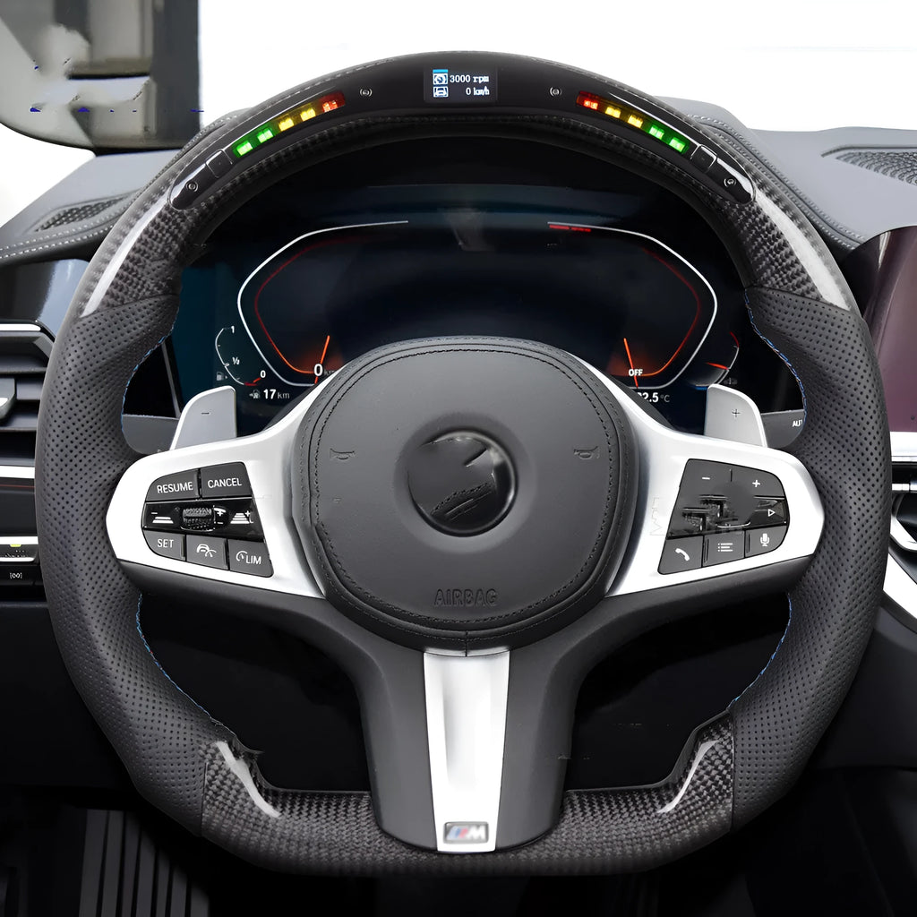 Black carbon fibre BMW steering wheel with LED lighting and heating function for X3 X5 models