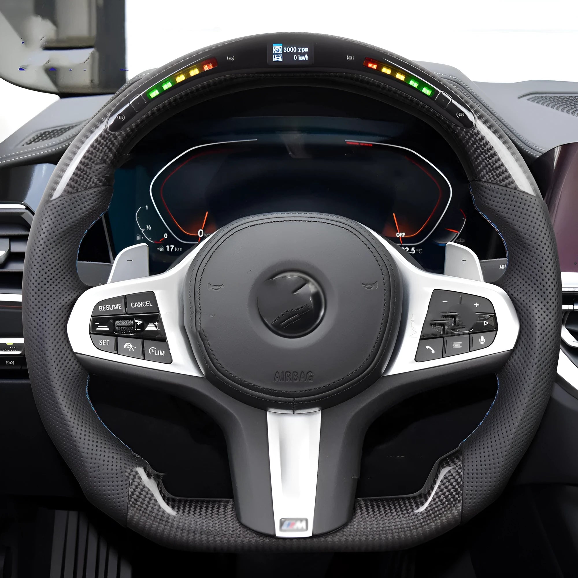 Black carbon fibre BMW steering wheel with LED lighting and heating function for X3 X5 models