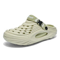 Men's solid colour EVA platform slippers with a hollow out design, shown in light green.