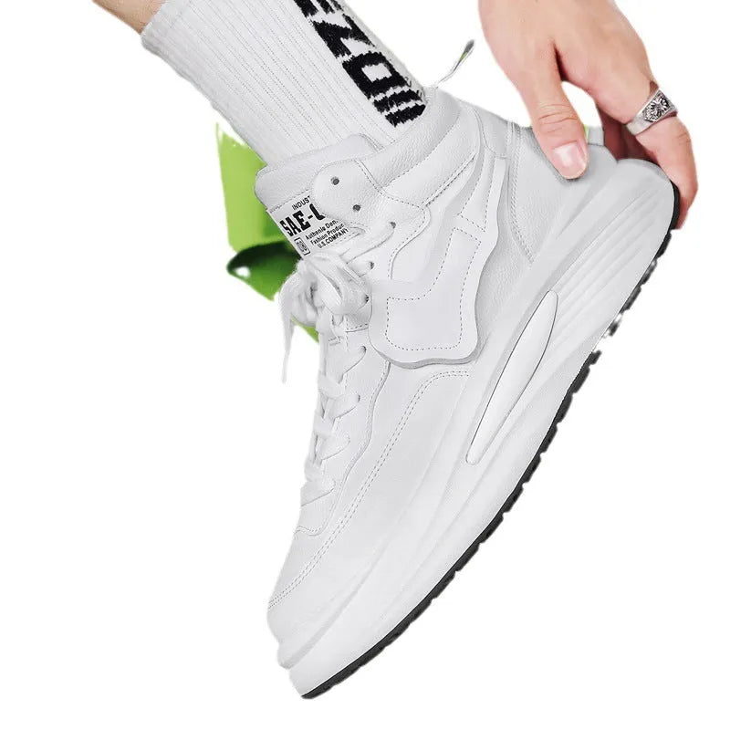 Men's black and white high-top board shoes with round toe and platform sole