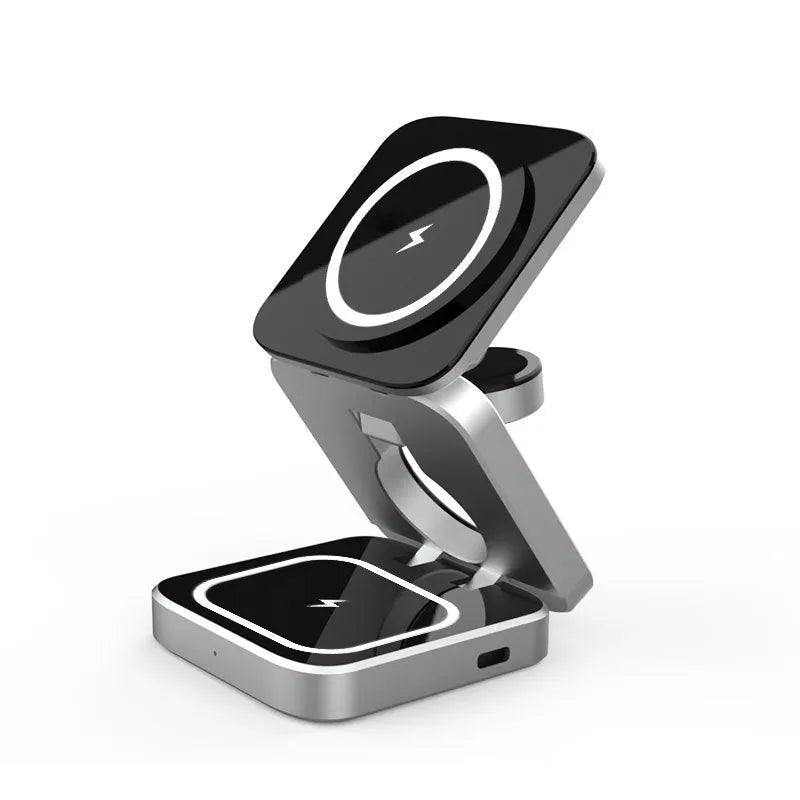 Folding wireless charging bracket with magnetic ring for Apple, Samsung, and Google Pixel Watch devices