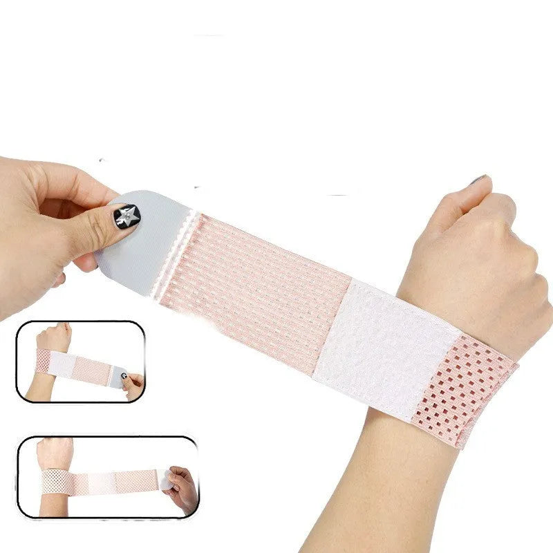 A high elasticity breathable wristguard for athletic support, shown in pink, black, and grey colour options.