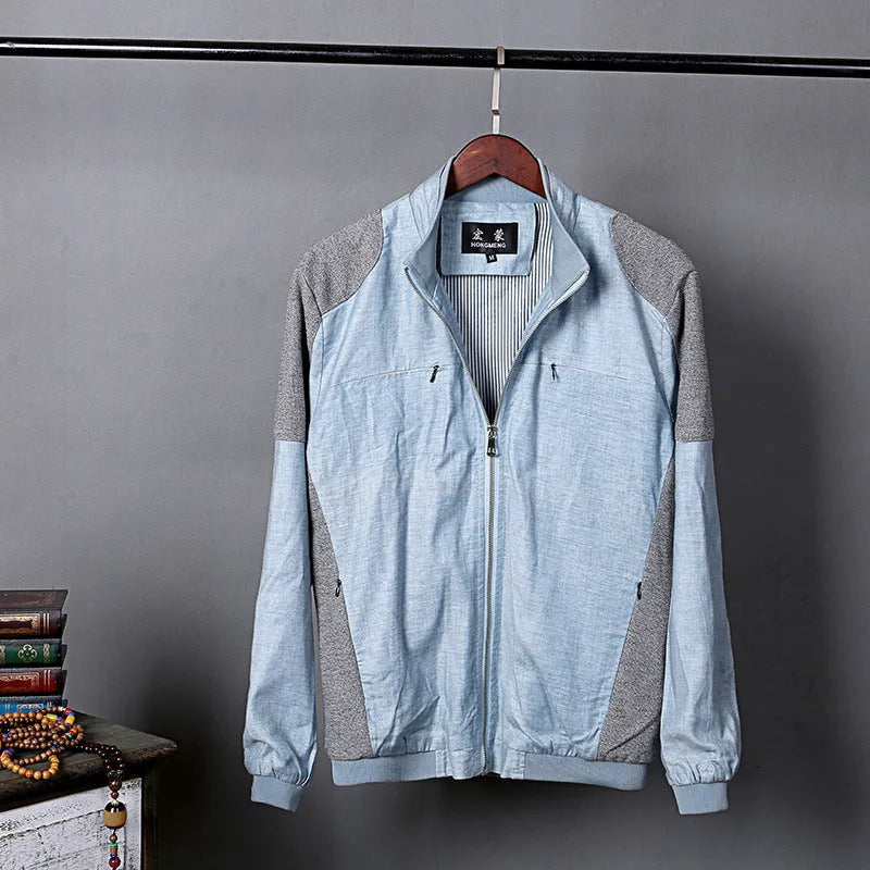 Men's linen jacket in heather grey, grass green, or blue with regular fit for plus-size wearers