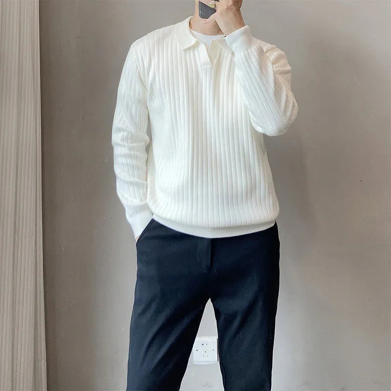 Loose elastic knitted sweater in modal and rabbit fur, long sleeves, autumn leisure wear for adult males