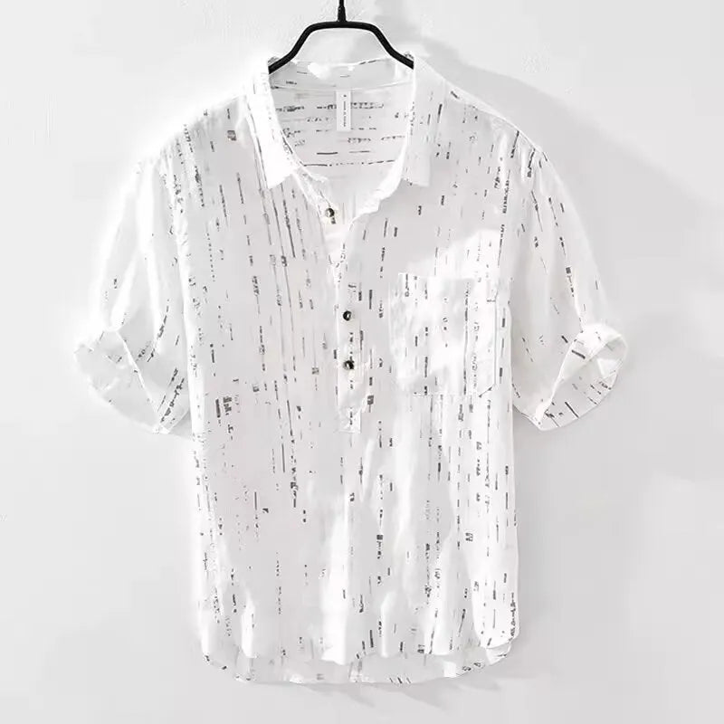 Men's loose-fit polo shirt with lapel collar in chemical fibre blend fabric, available in white and black colours