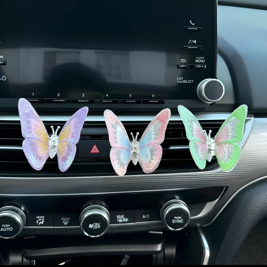Fabric moving embroidery butterfly car air vent clip decoration in blue colour
